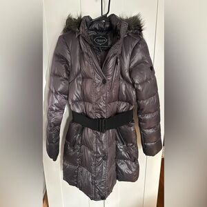 1 Madison Gunmetal Gray Quilted Faux FurTrim Puffer Down Coat Women's Size S/P